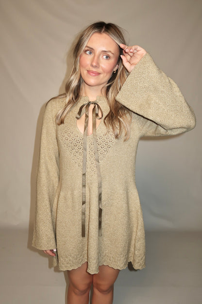 Bali Old Flame Sweater Mini Dress-Olive Tree Heather