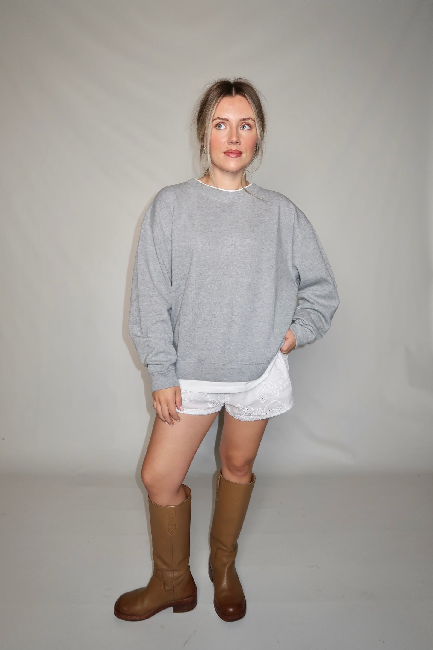 Colby Layered Crew Neck- Grey