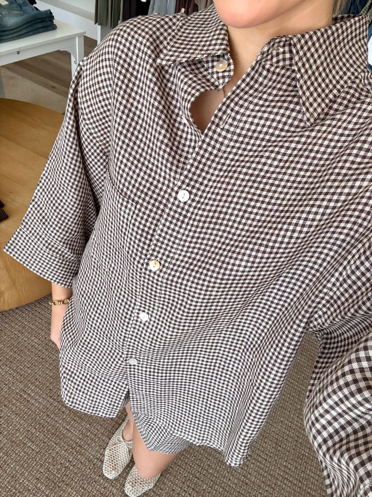 Fable Button-up Top- Brown/Natural