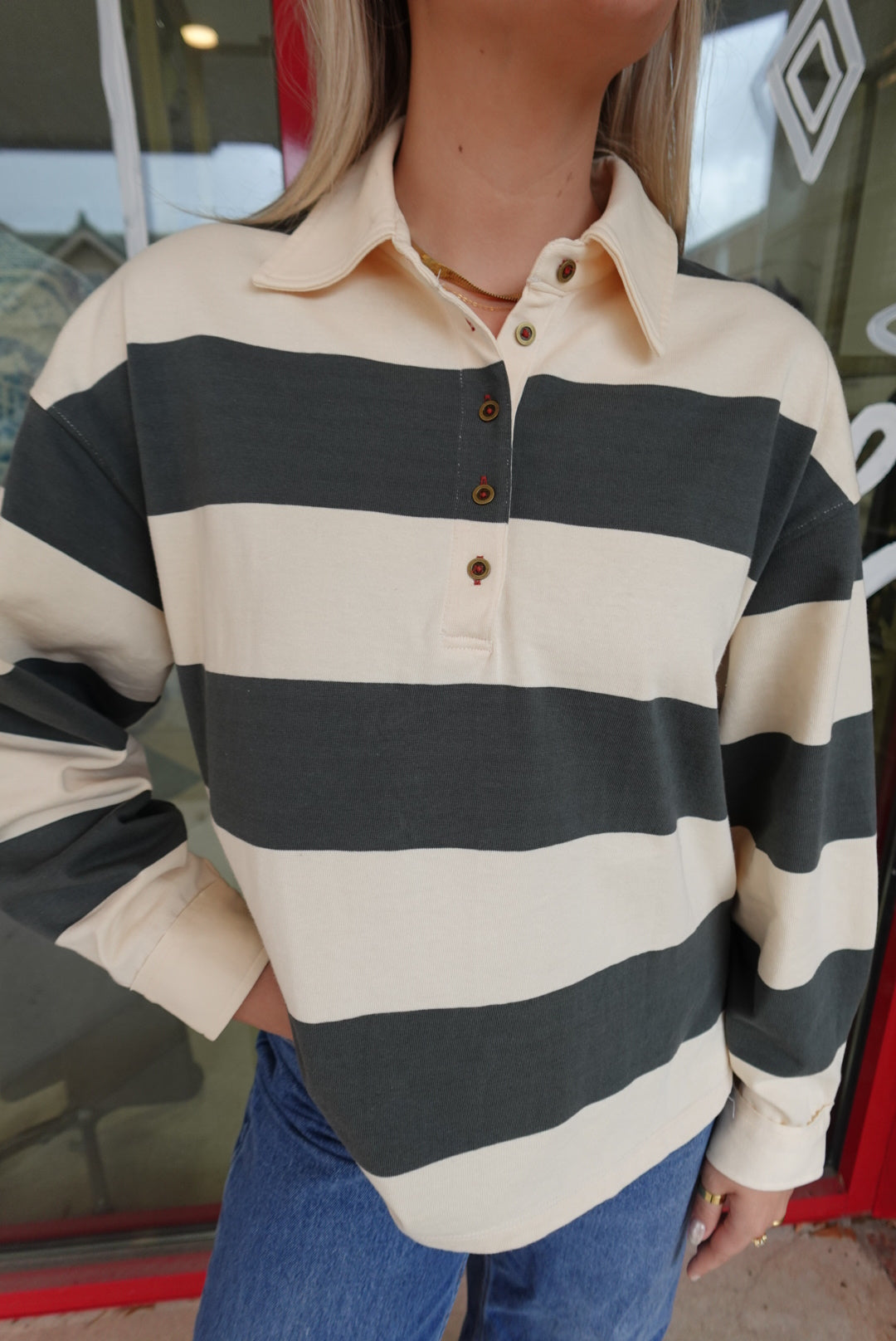 Tatum Pullover-Navy & Cream