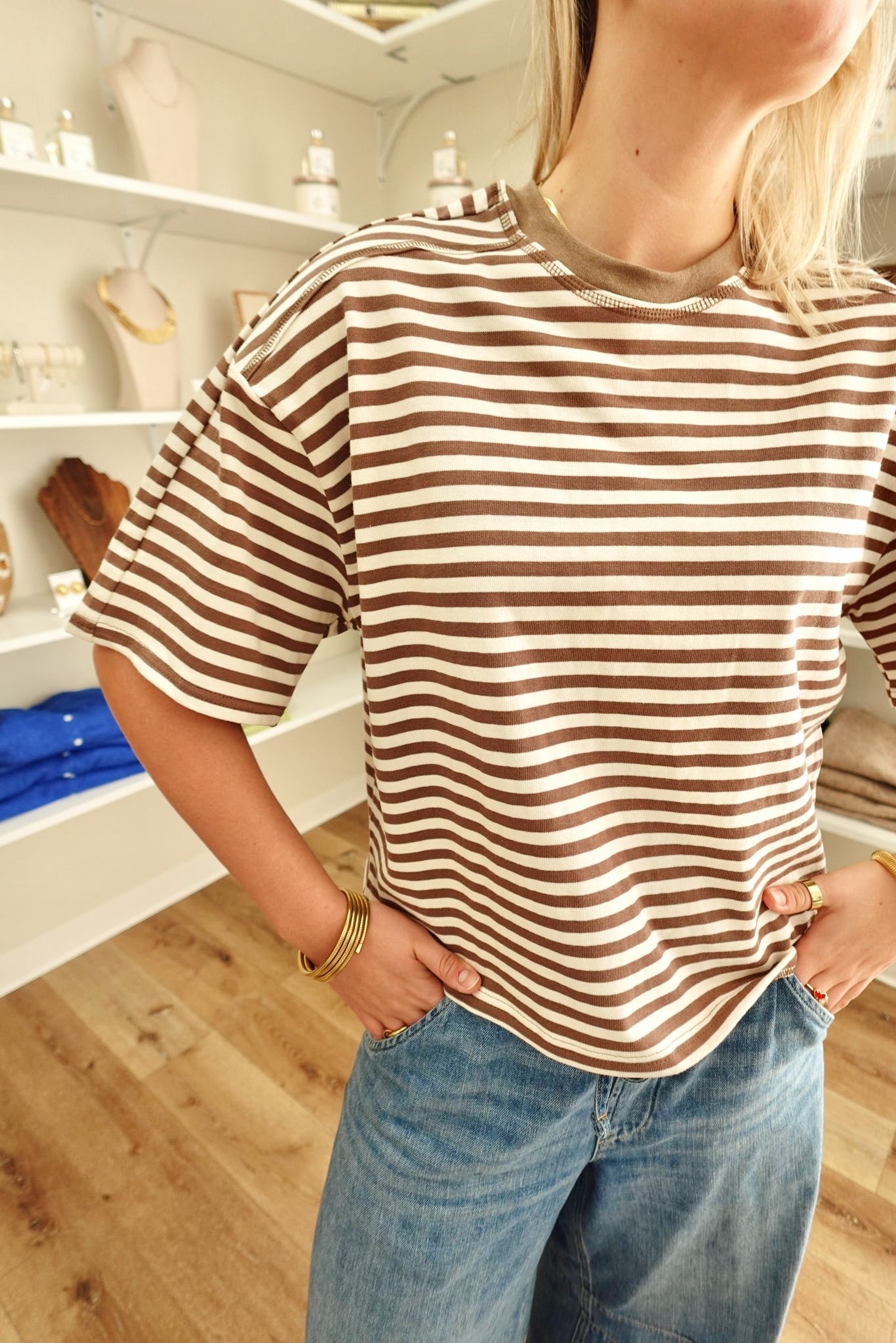 The Max Striped Tee- Brown/White