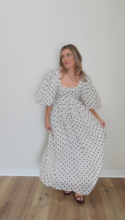 Dots-A-Lot Midi Dress- Black/White