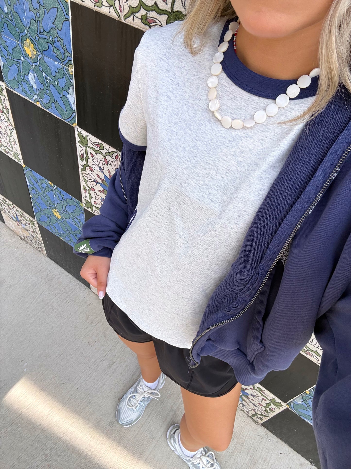 Cait Top- Heather Grey/Navy Combo