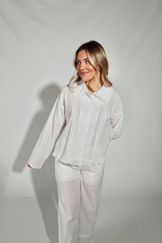 Ainsley Ruffle Blouse- White