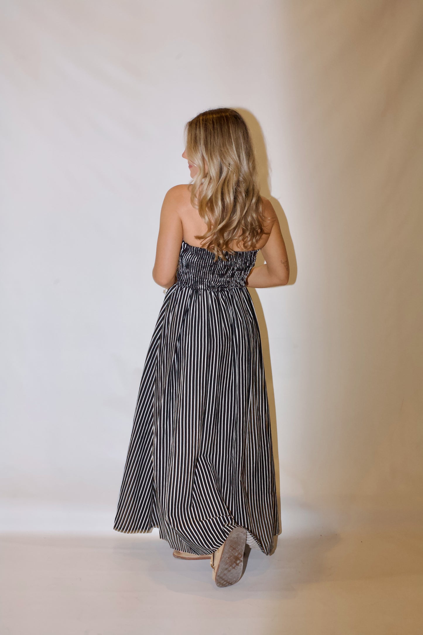 Playing Time Striped Midi Dress-Black/White