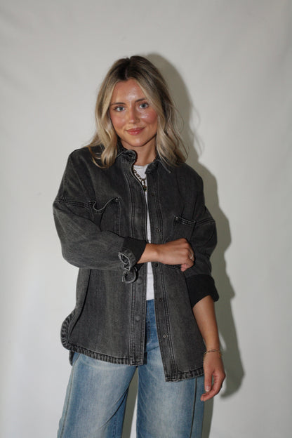 *Restock* Delilah Denim Shacket- Black
