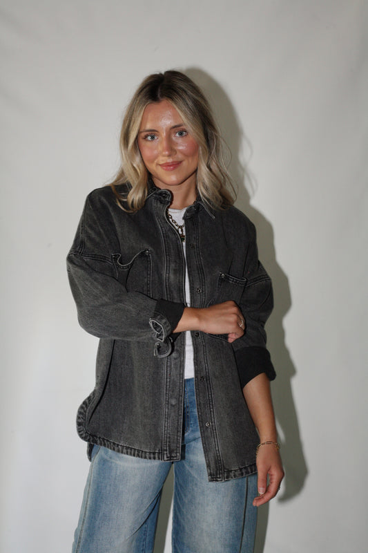 *Restock* Delilah Denim Shacket- Black