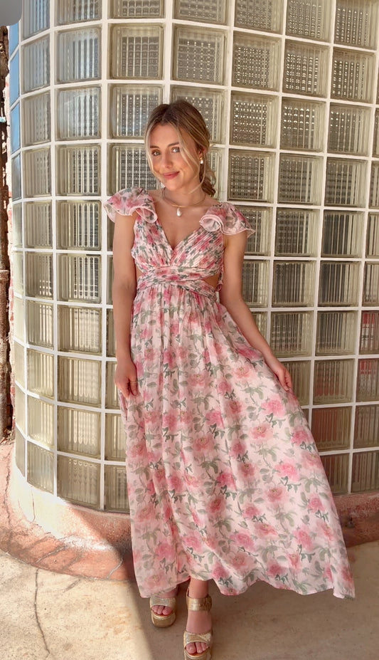 Jillian Midi Dress- Pink Floral