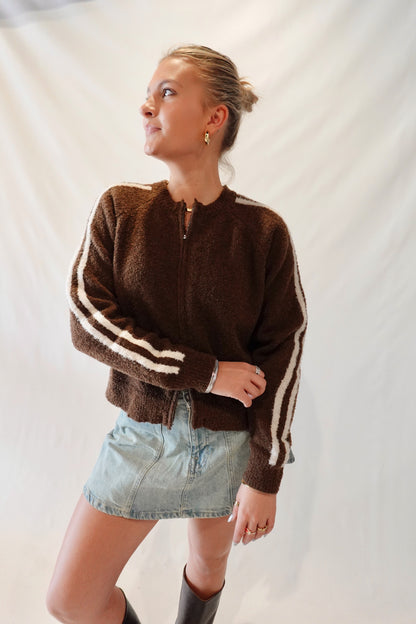 Reba Zip-up Sweater- Brown