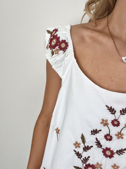 Eloise Embroidered Mini Dress- Off White