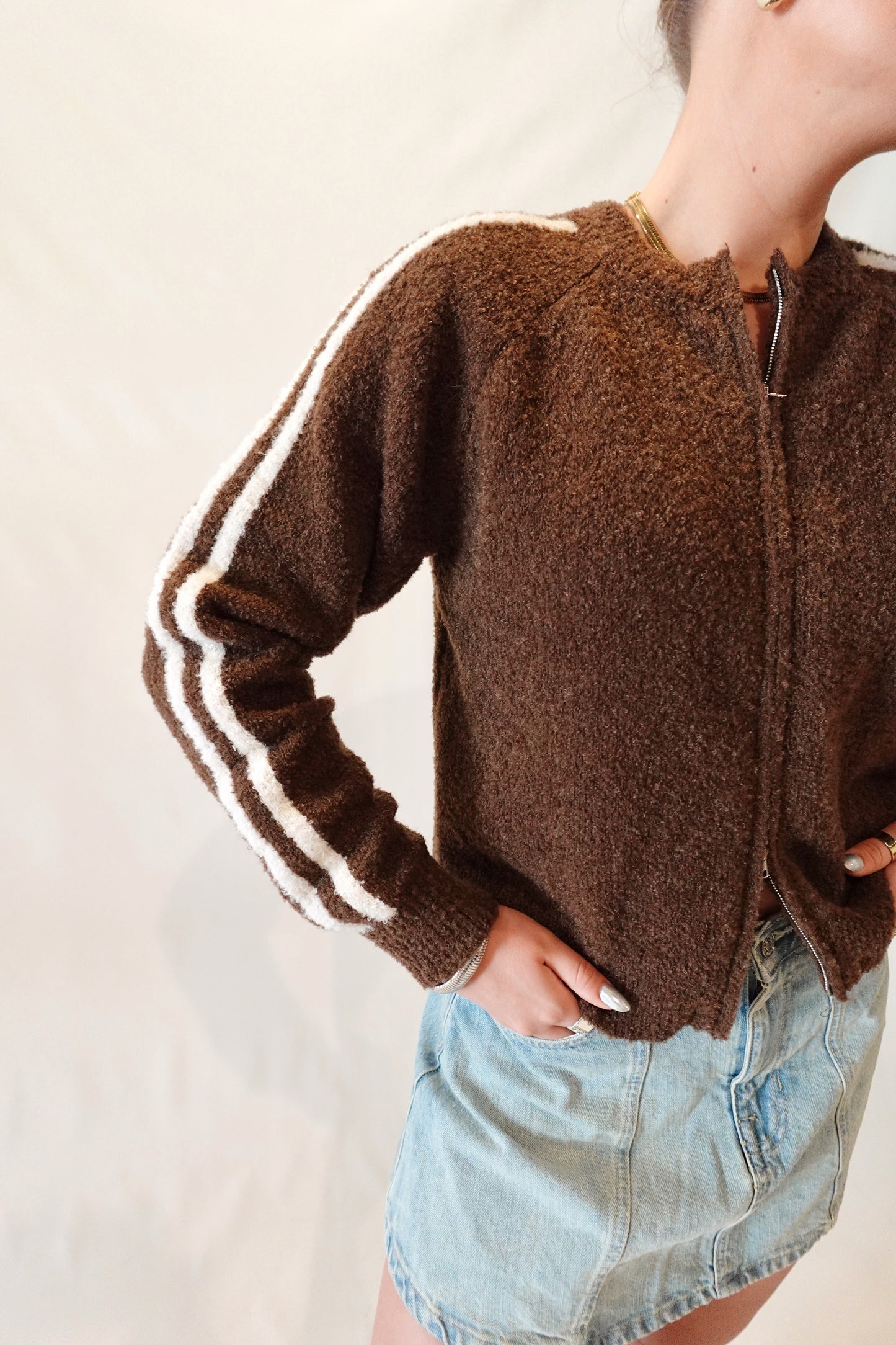 Reba Zip-up Sweater- Brown