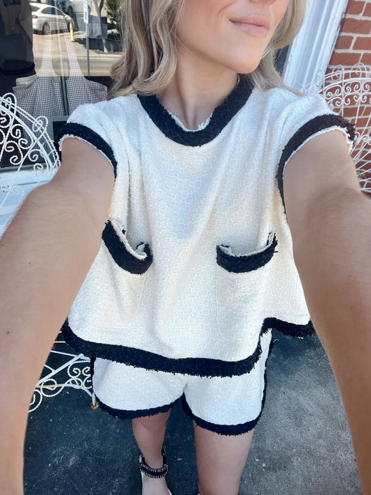 Margot Tweed Shorts- Cream/Black