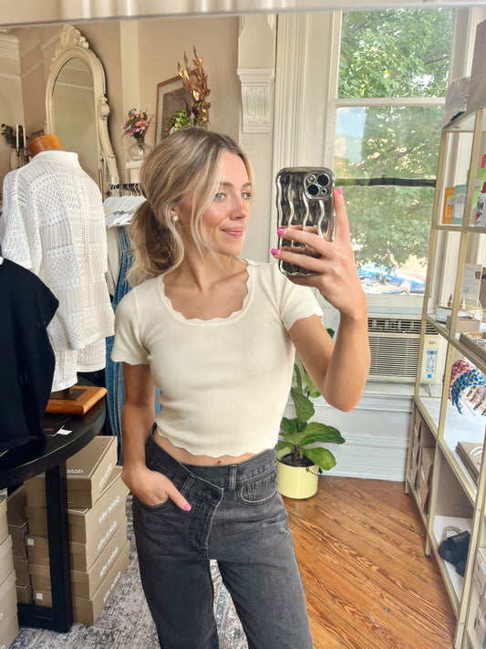 Claremont Scalloped Top- Cream