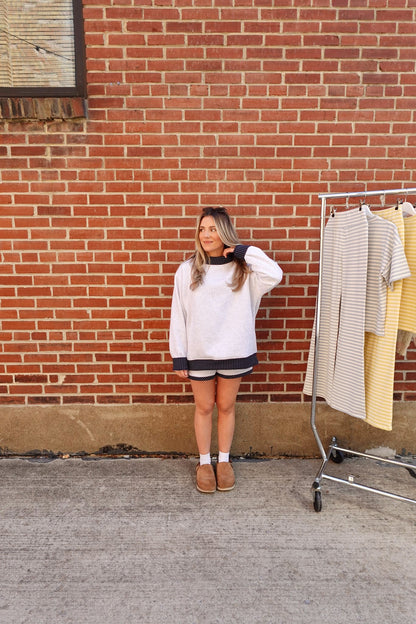 Dockside Polka Dot Mockneck Sweatshirt- Pearl Grey