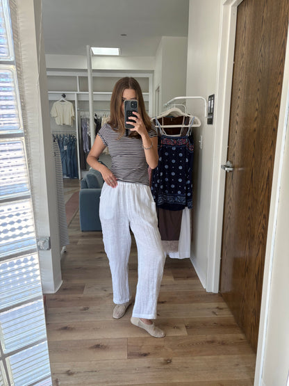 Riley Barrel Linen Pants- White