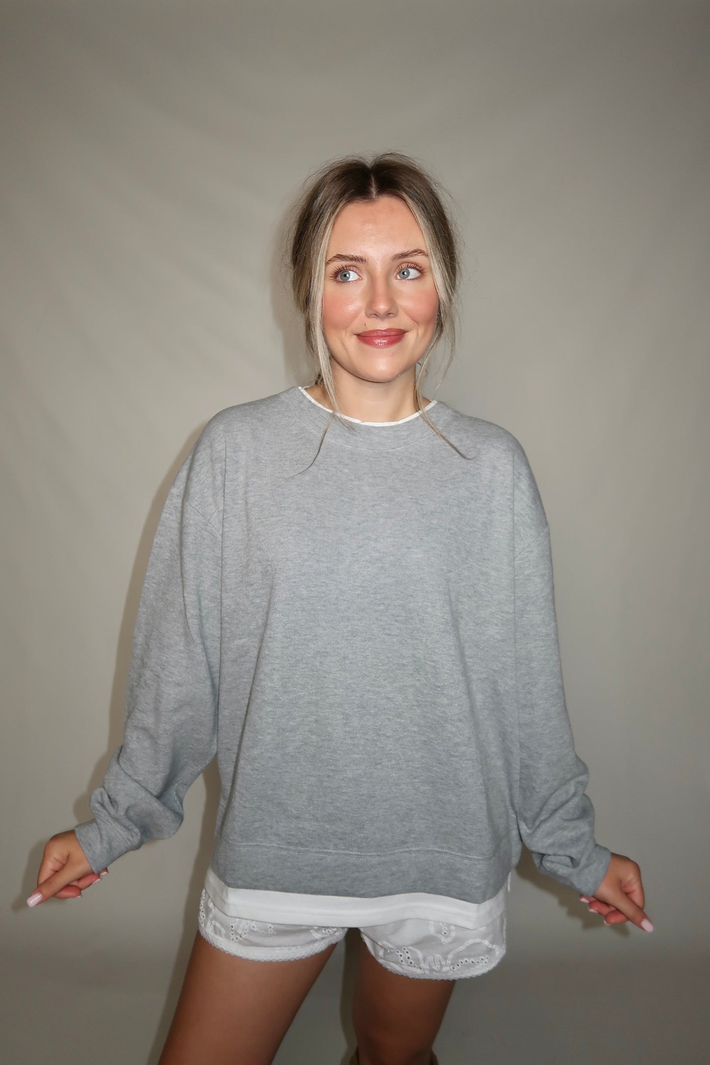 Colby Layered Crew Neck- Grey