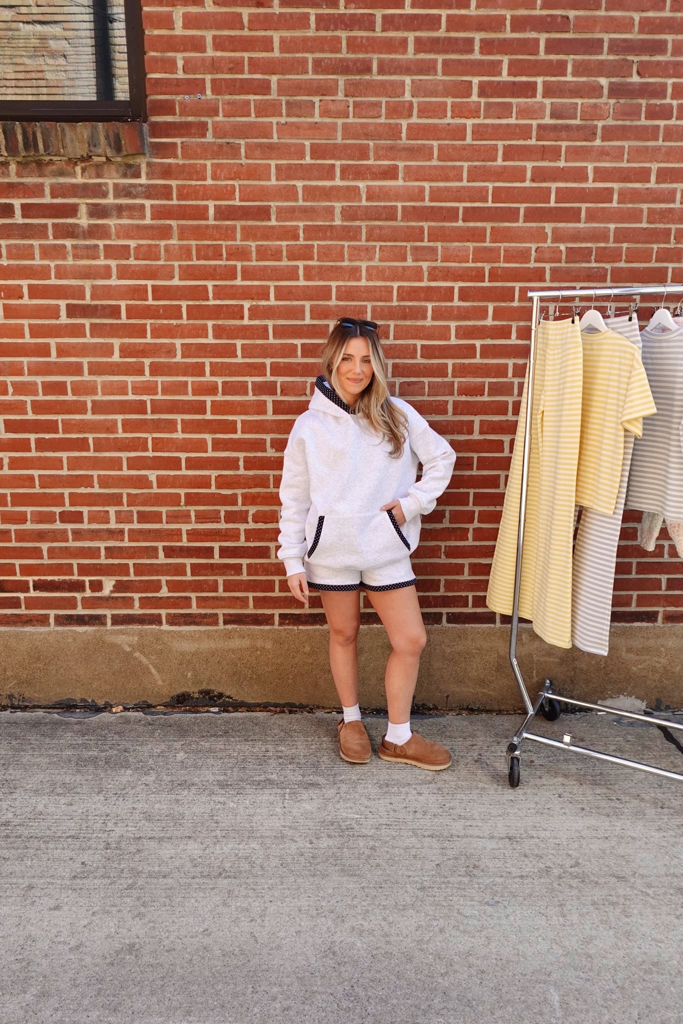 Dockside Polka Dot Hoodie- Pearl Grey