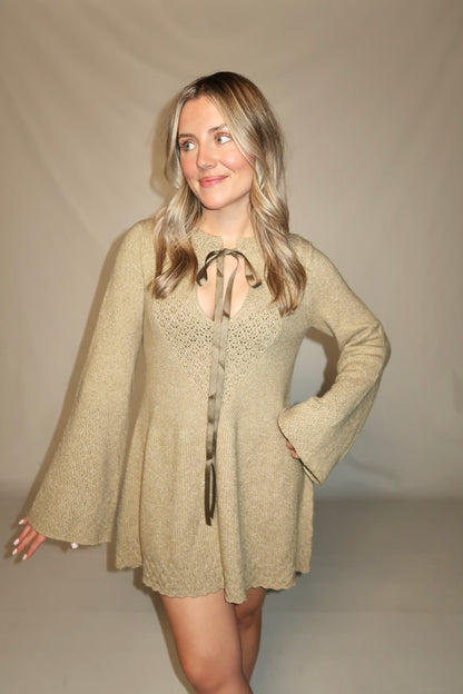 Bali Old Flame Sweater Mini Dress-Olive Tree Heather