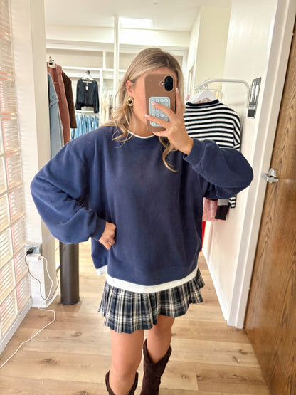 Colby Layered Crew Neck- Navy