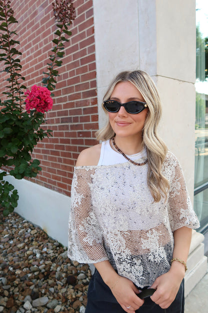 Sandy Poncho Top- Cream Multi