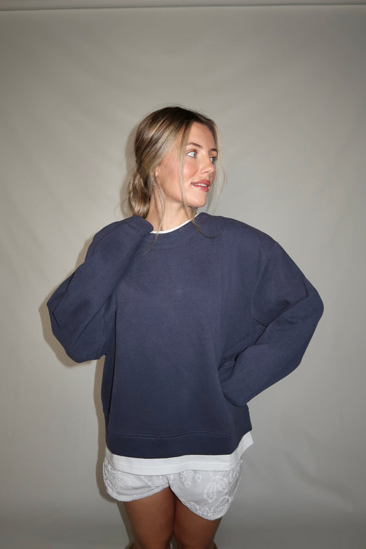 Colby Layered Crew Neck- Navy