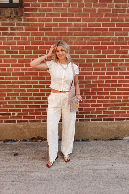 Carla Crochet Wide Leg Pants- Ivory