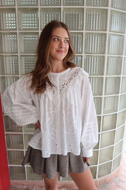 *Restock* Charleston Eyelet Top- White
