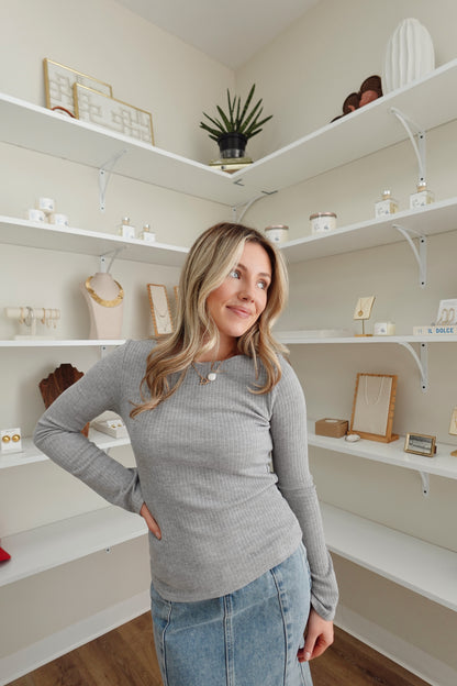 Evie Long Sleeve Top- Heather Grey