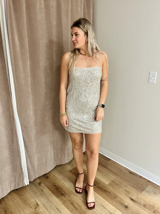 Lexi Double Layered Mini Dress- Champagne