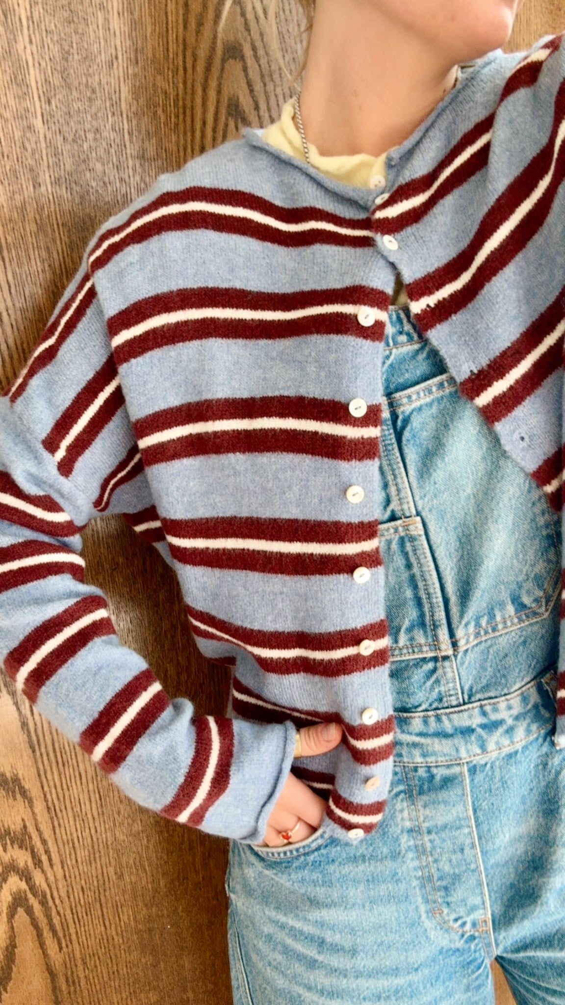 Piper Cardigan- Muti Striped Dusty Blue