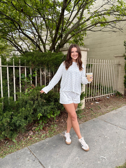 American Flag Pajama Shorts- Cozy White