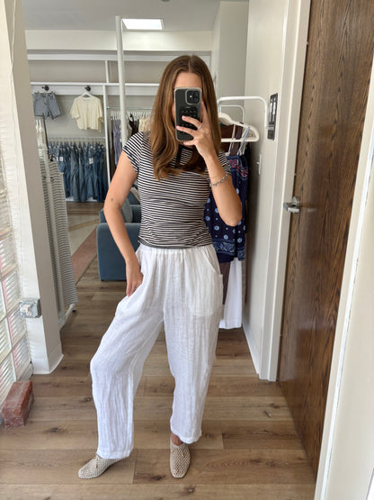 Riley Barrel Linen Pants- White