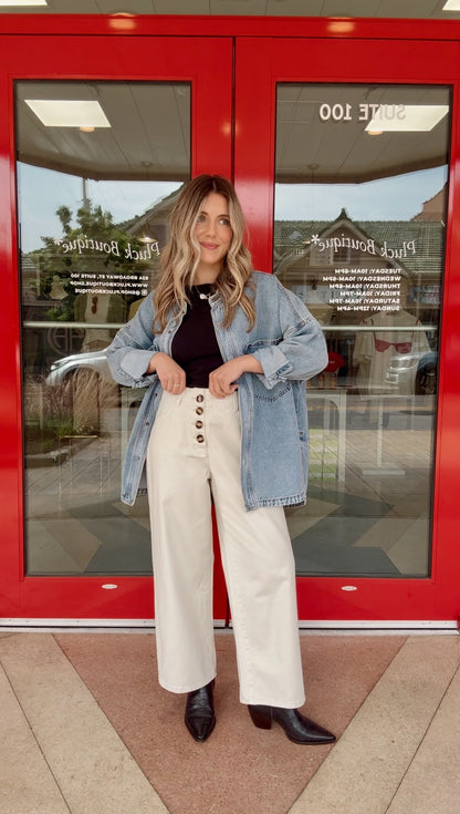 Emma Wide Leg Pants- Ecru