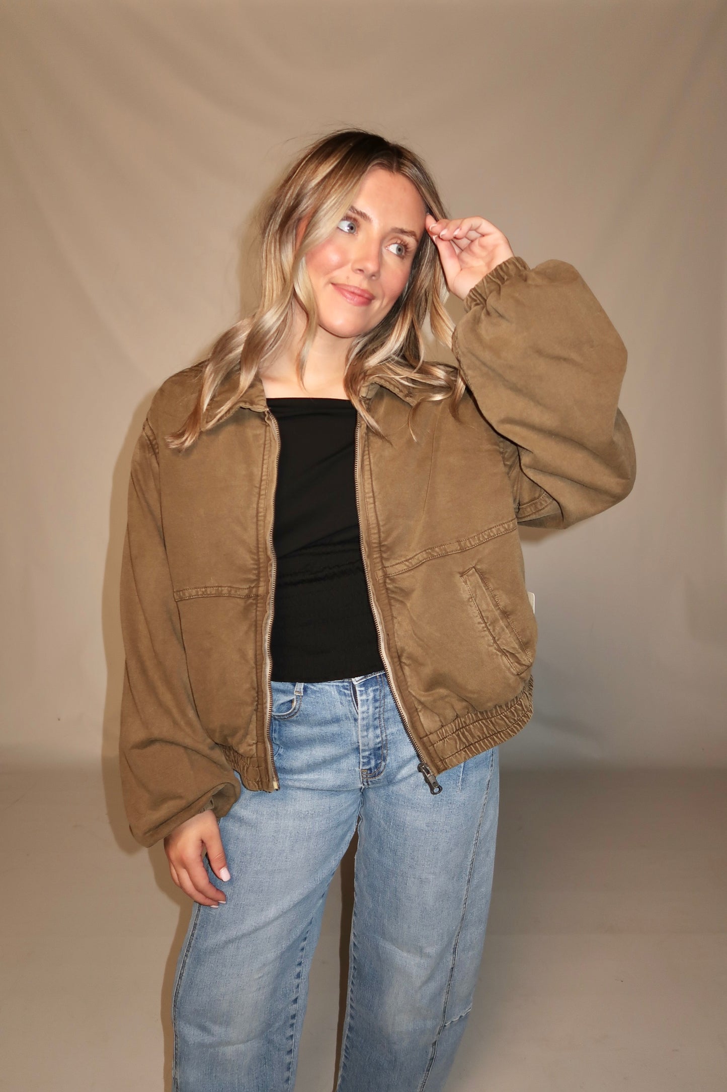 Birdie Washed Jacket-Olive Green