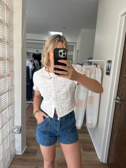 Loveless Denim Flaire Shorts- Medium Wash
