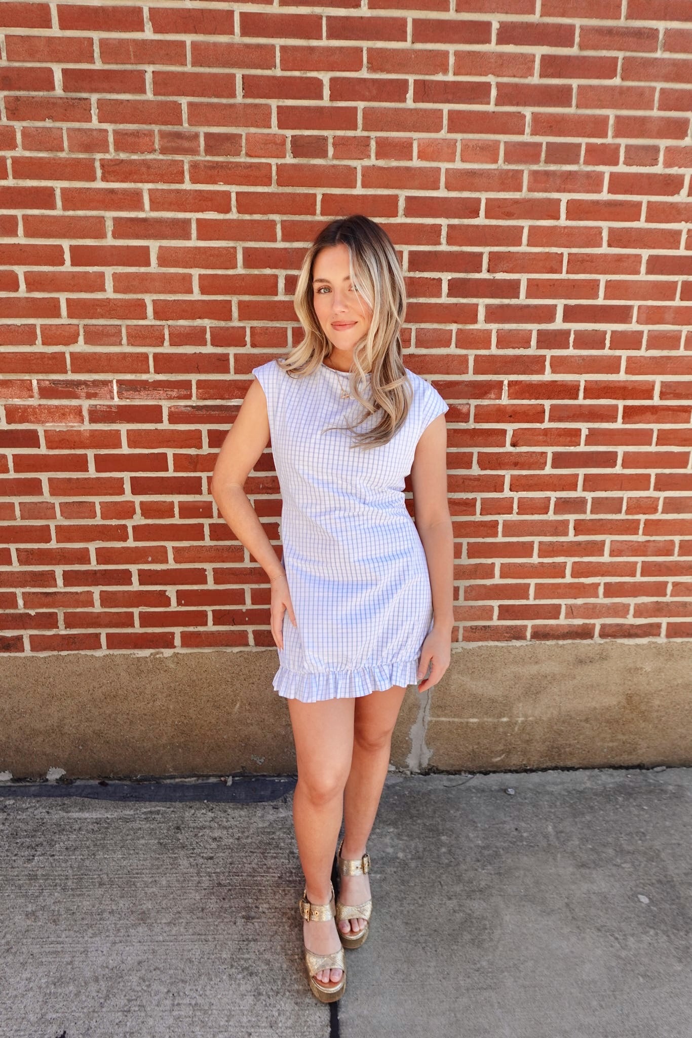 Bluebell Gingham Tunic Dress-Powder Blue