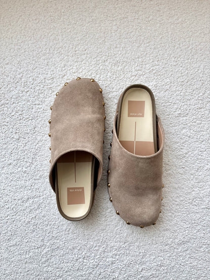 Joney Studded Slip-On Mule- Lt Brown Suede