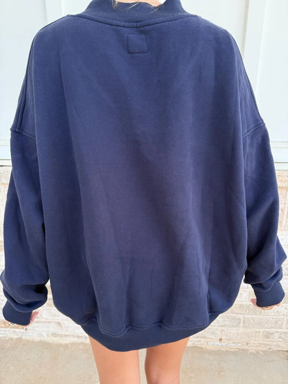 American Flag V-Neck Sweatshirt- Navy Blue