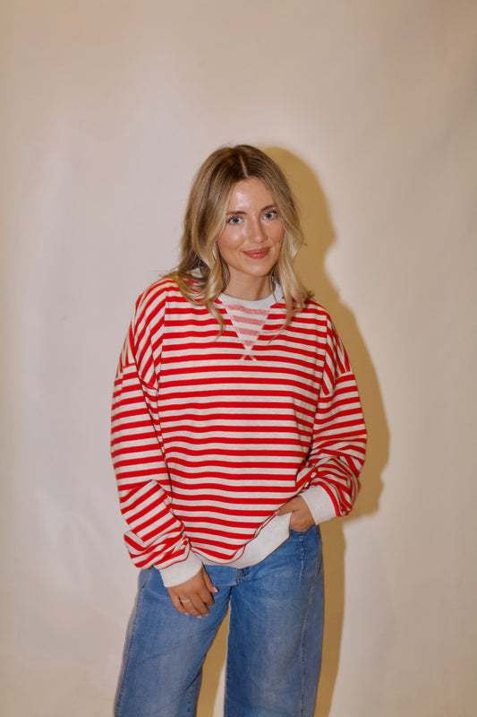 Sideline Pullover- Red/Heather Grey