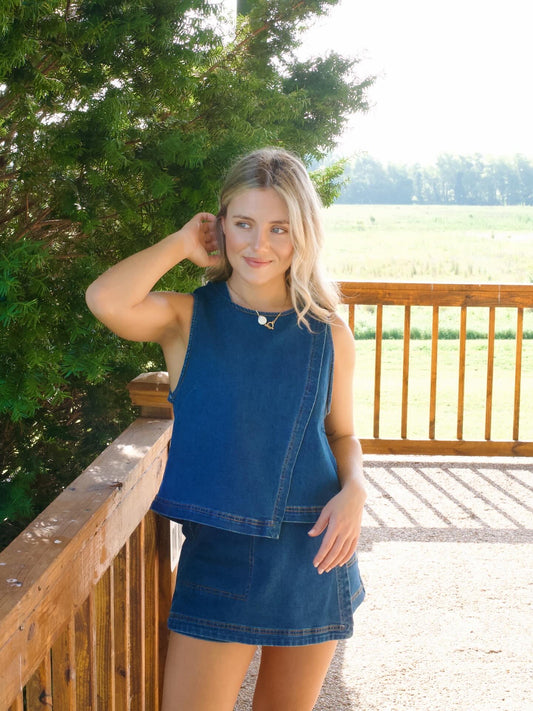 Roped In Asymmetrical Skort- Denim