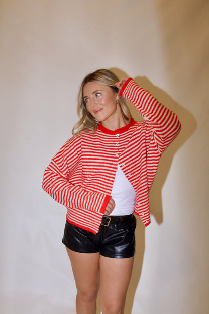 Piper Cardigan- Striped Red/White