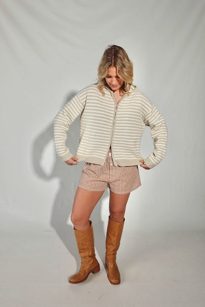 Easy Morning Zip-up Hoodie- Oat Milk Stripe
