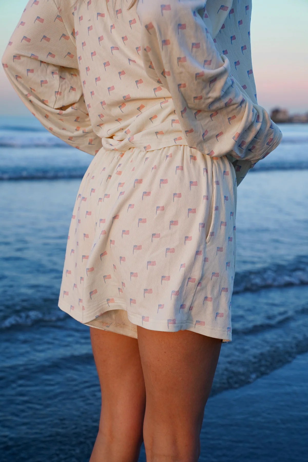 American Flag Pajama Shorts- Cozy White