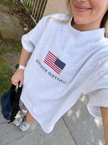 USA Flag Mockneck Short Sleeve- Heather Grey