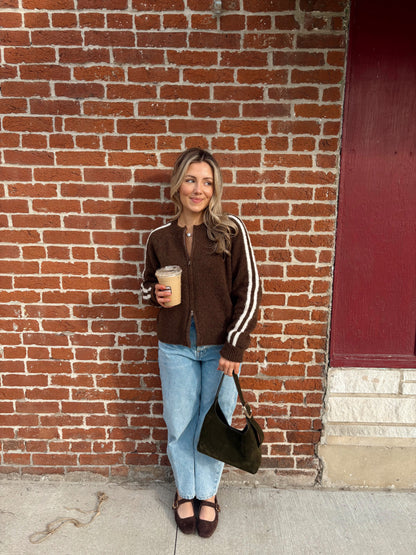 Reba Zip-up Sweater- Brown