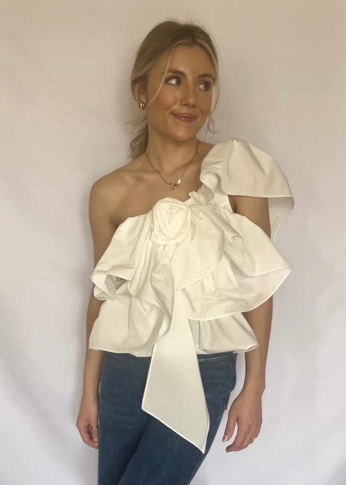 Floral Escape One Shoulder Top- White