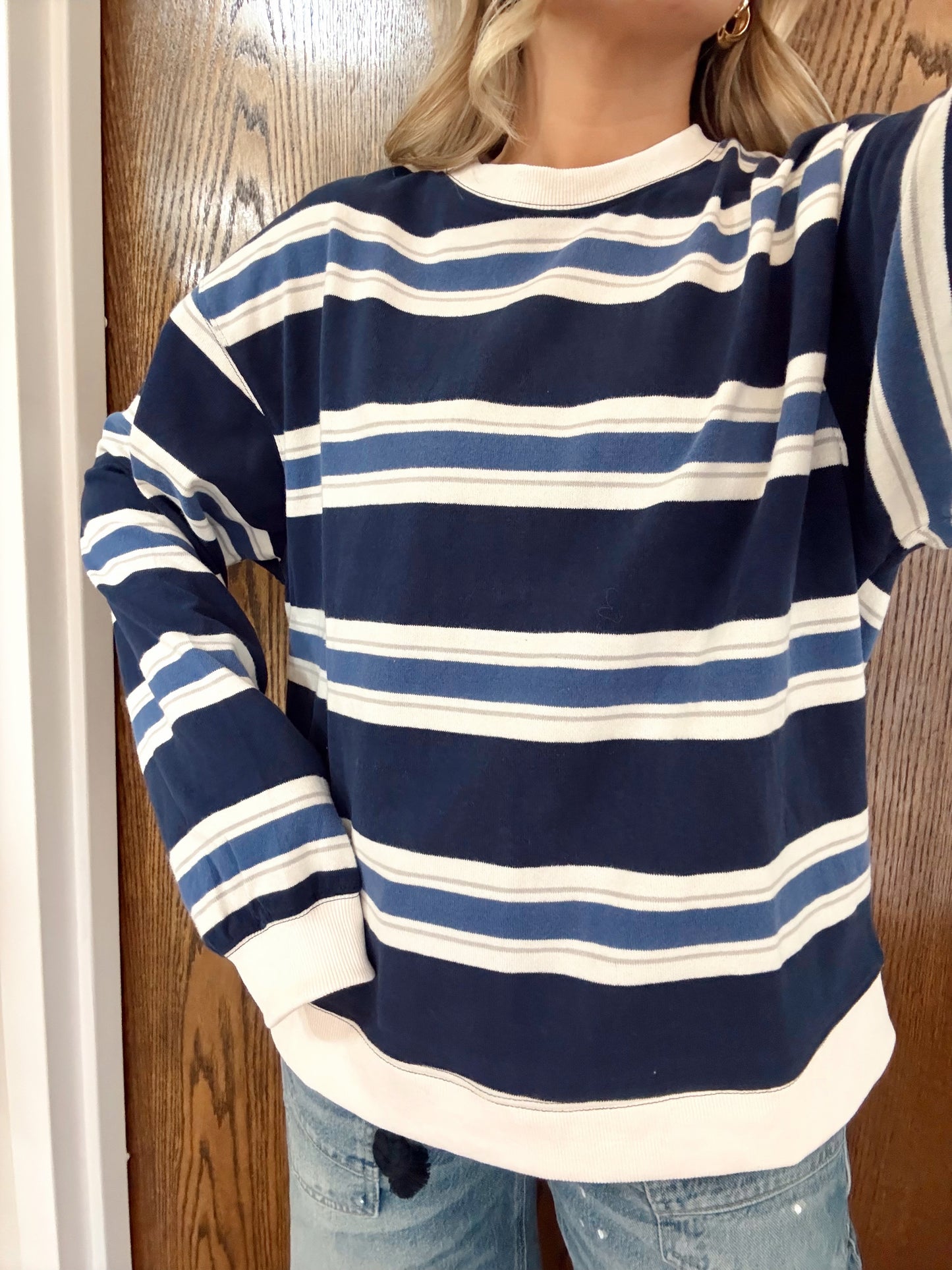 Penny Crew Neck Top- Navy Multi