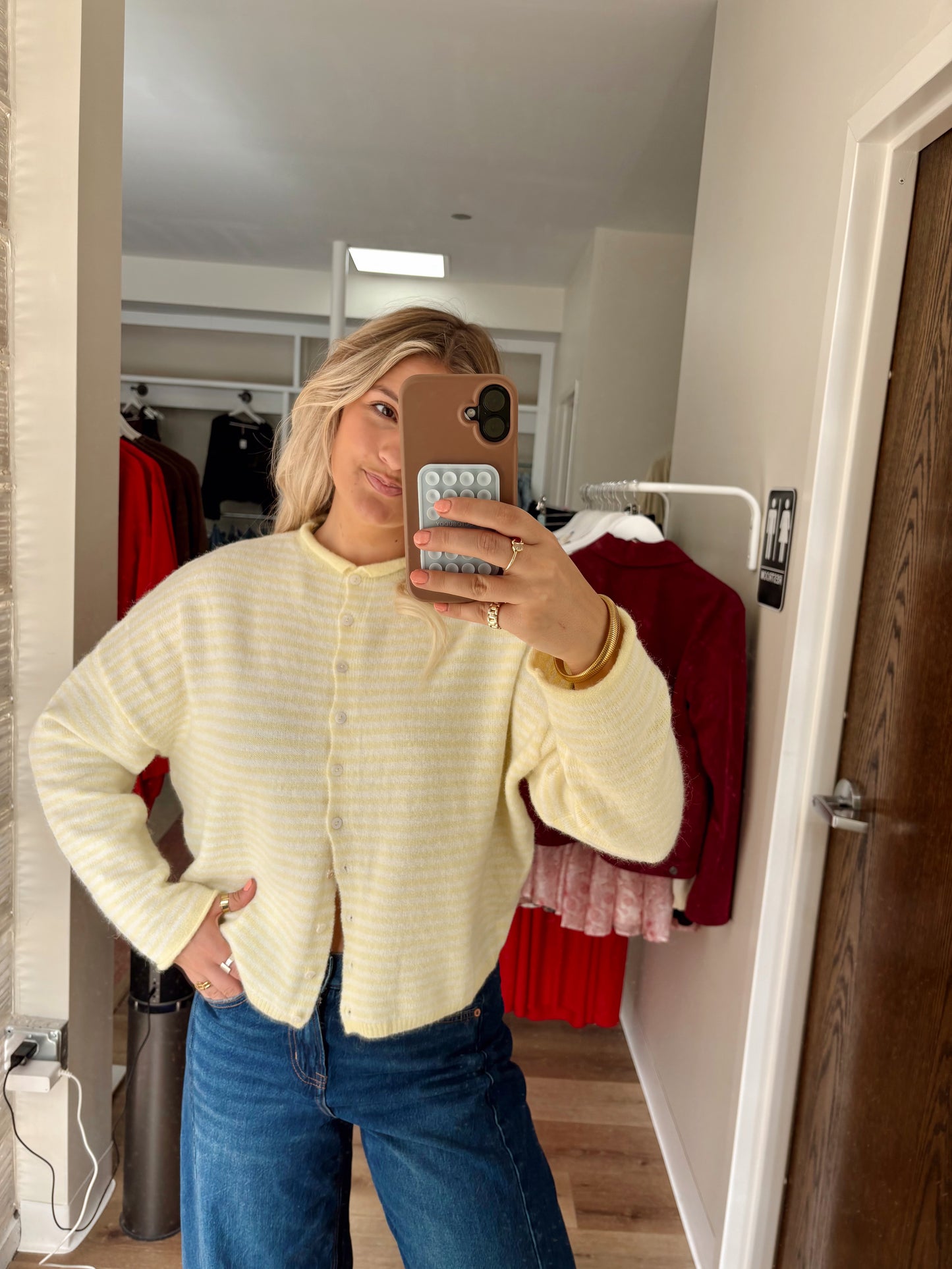 Piper Cardigan- Striped Butter/White