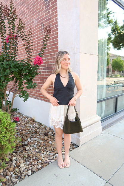 Meet Me In The MIddle Mini Slip Skirt- Tofu