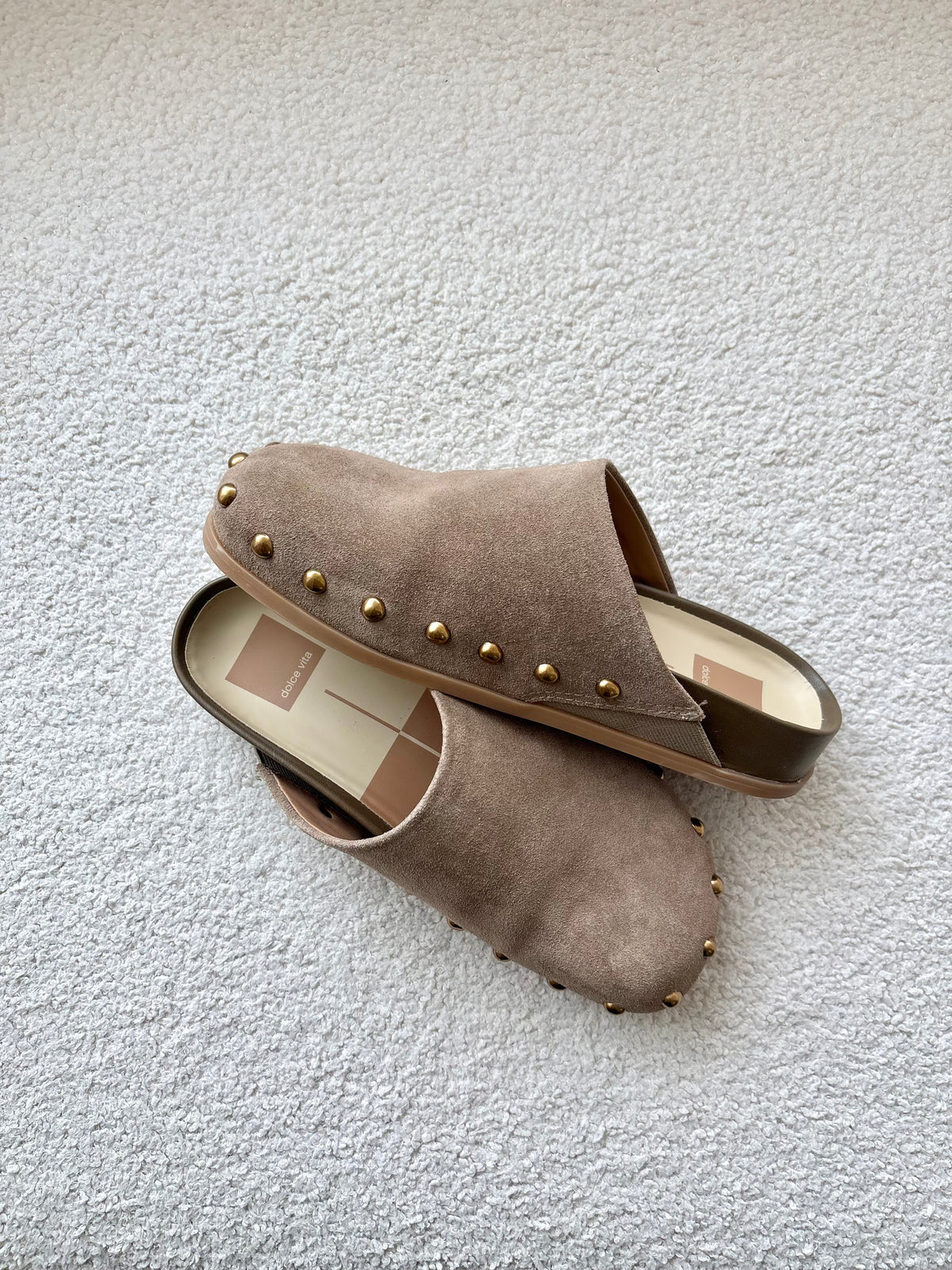 Joney Studded Slip-On Mule- Lt Brown Suede